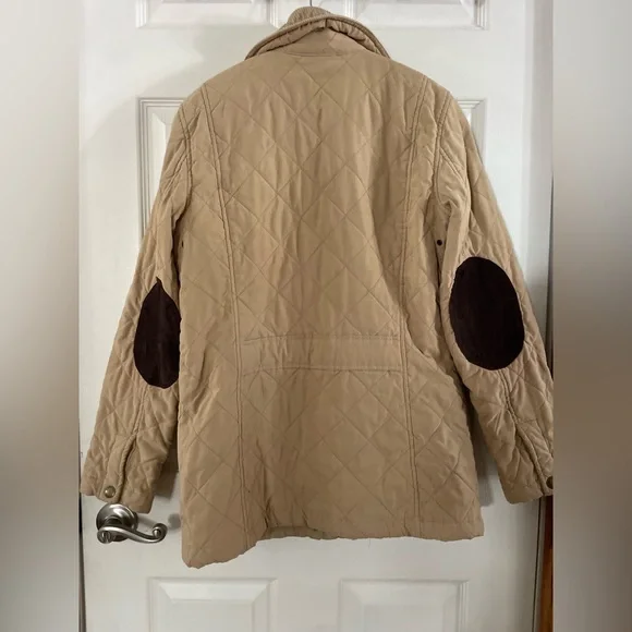 American Living Quilted Beige Jacket with Dark Brown Details - Picture 9 of 11